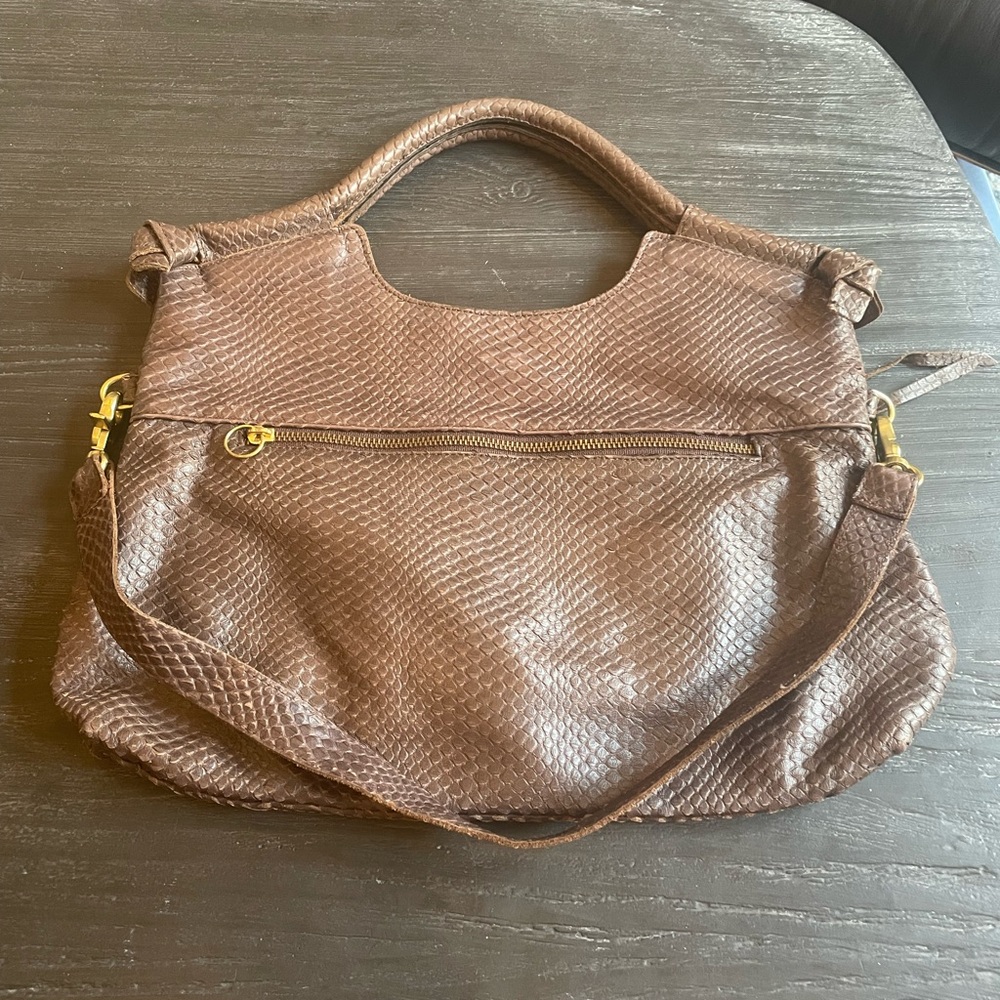 Foley + Corinna medium City Tote in brown snakeskin